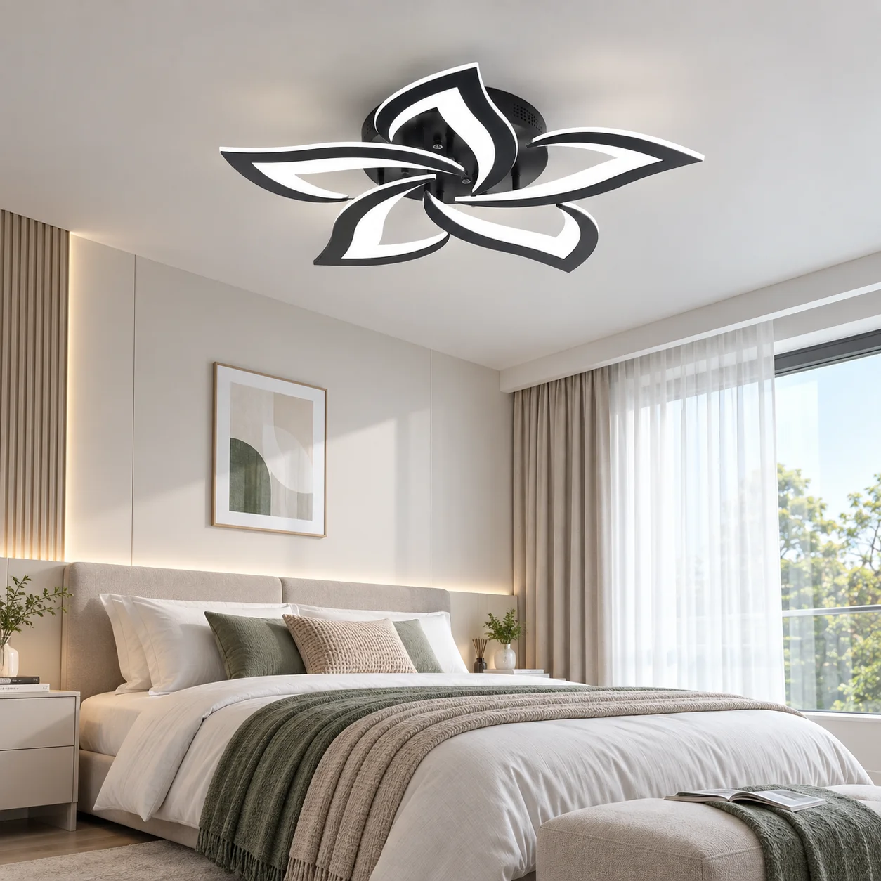 Indoor Lotus Ceiling Light Minimalist Home Lighting Intelligent Channel Ceiling Lamp with Remote Control App Gloss Dimming Lamp