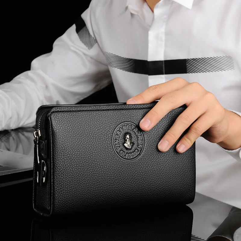Leather Long Purse Password Money Bag Business Wristlet Phone Wallet Male Casual Handy Bags SAC New Luxury Brand Men Clutch Bag