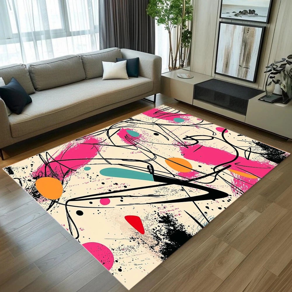 Abstract Line Ink Splash Art Area Rug Stylish Plush Non-Slip Floor Mat for Modern Bedrooms, Living Rooms Artistic Home Spaces
