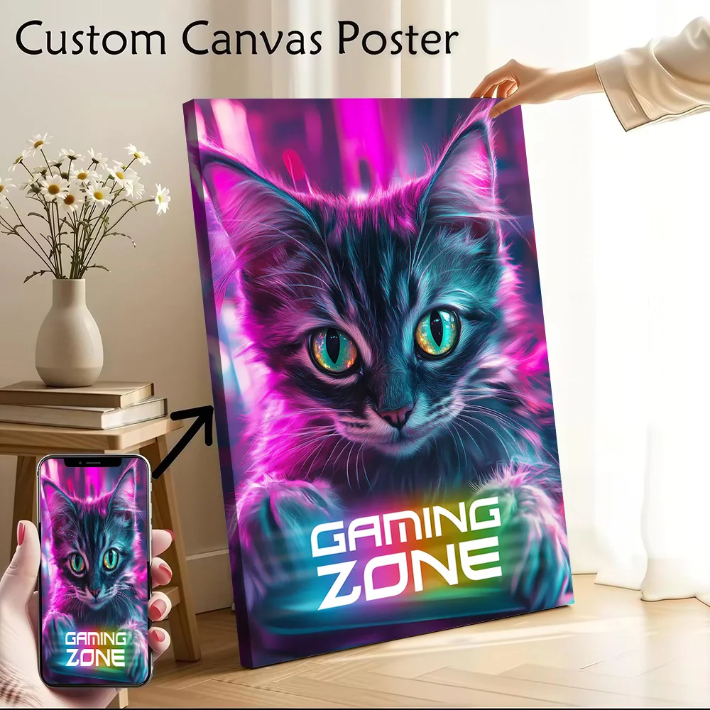Gamer Cat - Gaming Zone Canvas Poster Customizable Printed Canvas Painting Wall Art for Fans Decorative Picture Room Ornaments