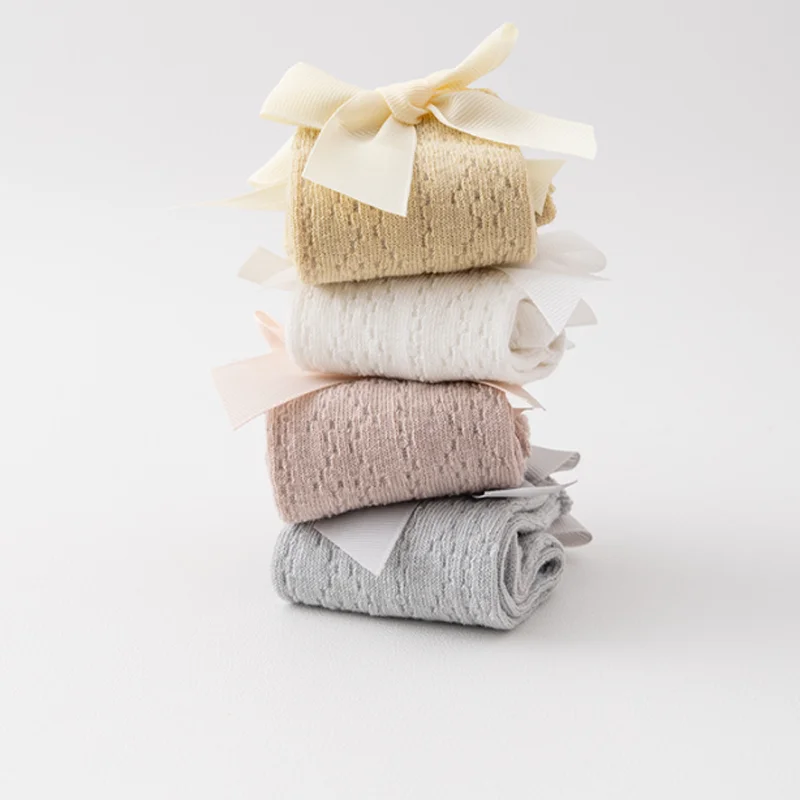 3Pair/lot New Large Bow Summer Thin Long Tube Girl Baby Socks