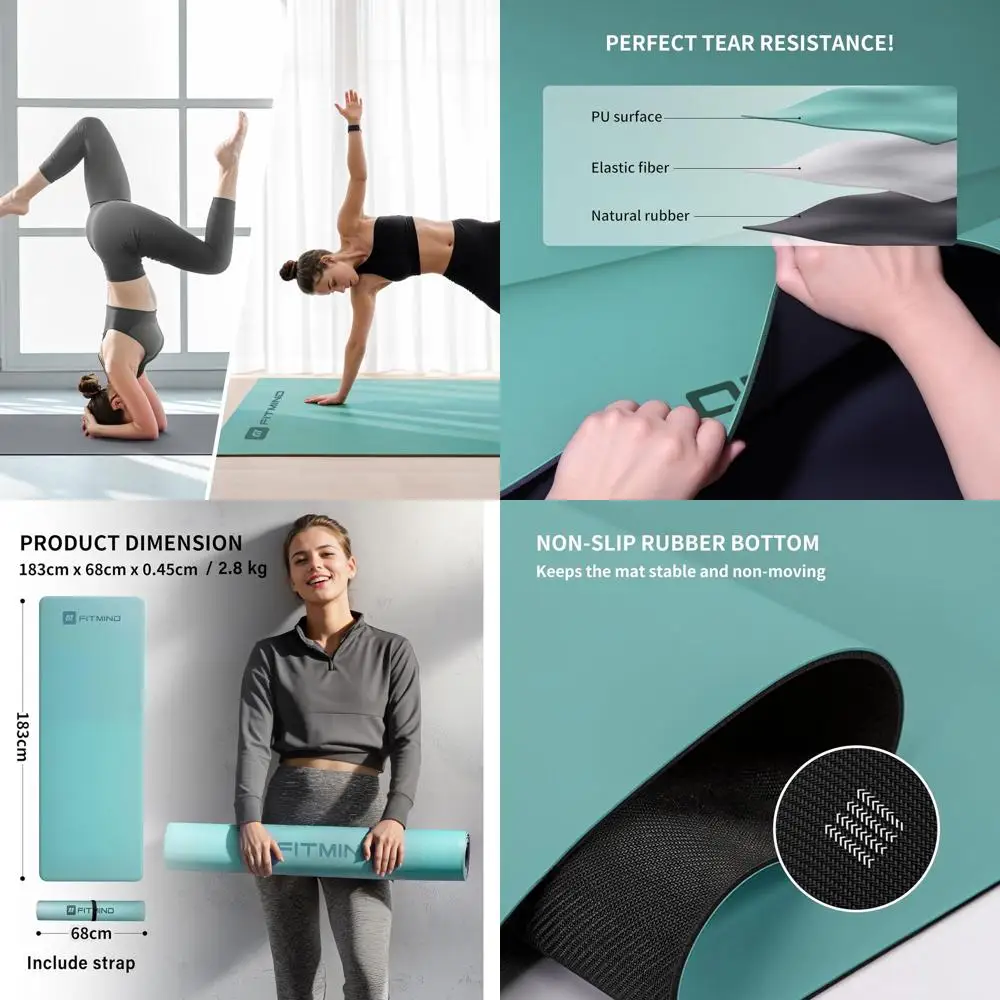 

Double-Sided PU Rubber Yoga Mat, Sweat-Resistant, 72 x 26.8, 4.5mm Thick for Men & Women