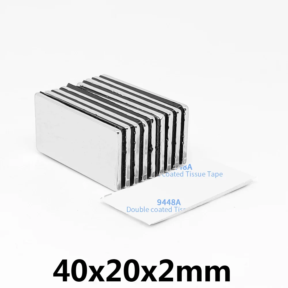 แม่เหล็กบล็อกขนาด40x20x2มม. มีกาวในตัว3M แผ่นแม่เหล็กนีโอดิเมียมยาว40*20*2 40x20x2