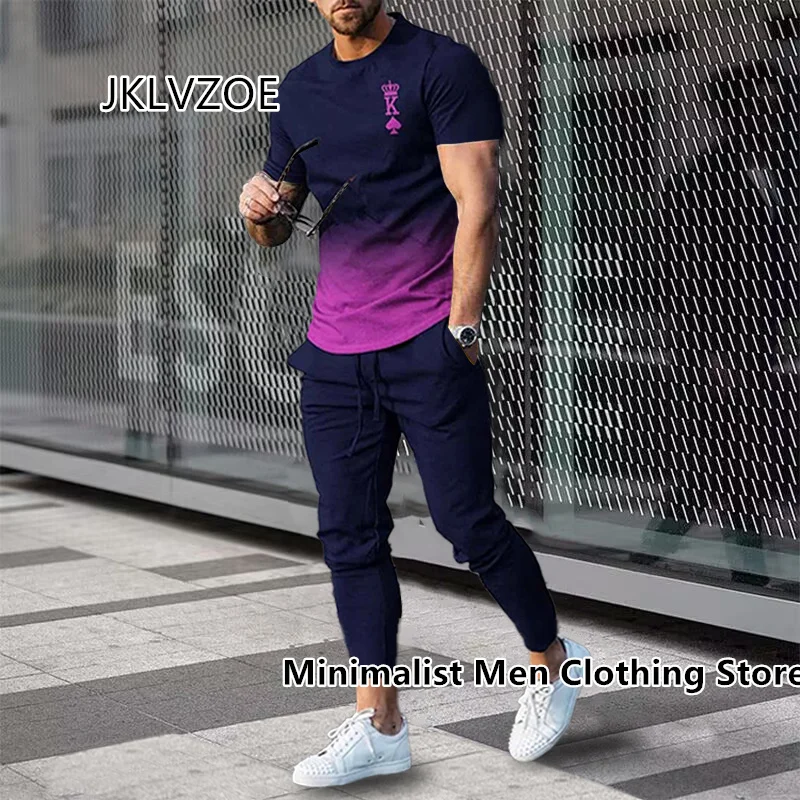 New Summer Men Casual Street Oversized Clothes Sportwear Suit Short Sleeve T Shirt Long Pants 2 Piece Sets Men Tracksuit