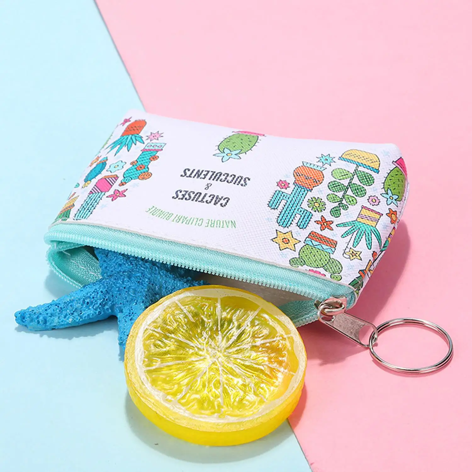 

Mini Portable Zipper Coin Purse With Key Ring Coin Key Bag Money Pocket Women MenCute Cartoon Printed Coin Pouch Small Wallet