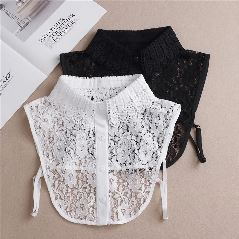 

Linbaiway 2023 Women Shirt Fake Collar Ladies White Black Lace Floral Detachable Collar Half Shirt False Collar Female Blouse