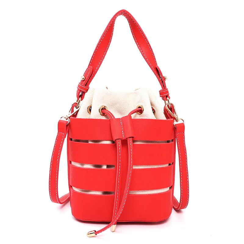 شخصية جوفاء خارج حقيبة يد بولي PU النسخة الكورية 2025 الربط الكتف Crossbody دلو حقيبة الصيف الرباط حقيبة شاطئية #6