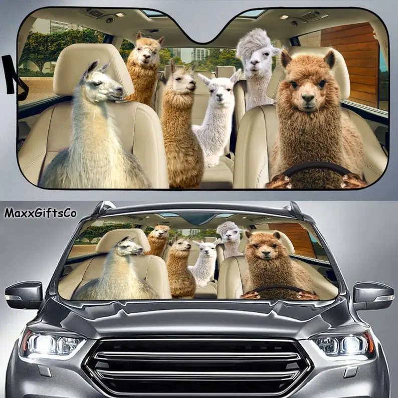 

Llama Car Sun Shade, Llama Windshield, Llama Family Sunshade, Llama Car Accessories, Llama Lovers Gift, Llama Car Decoration