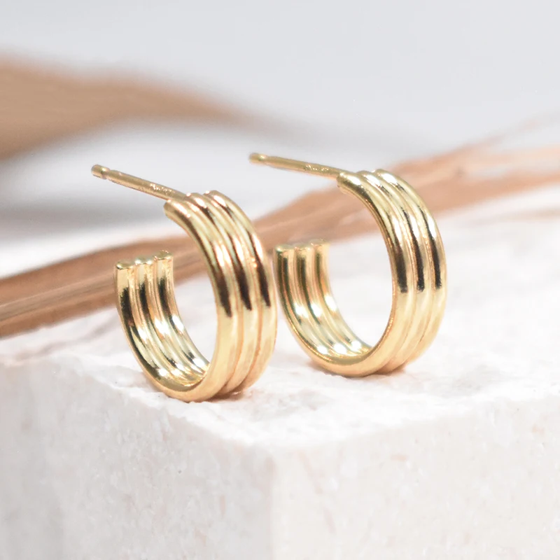 14K Gold Filled Stud Earrings 3 Row Hoop Post Earrings Beaded Hoop Post Earrings Woven Hoop Post Earrings Twisted Hoop Earrings