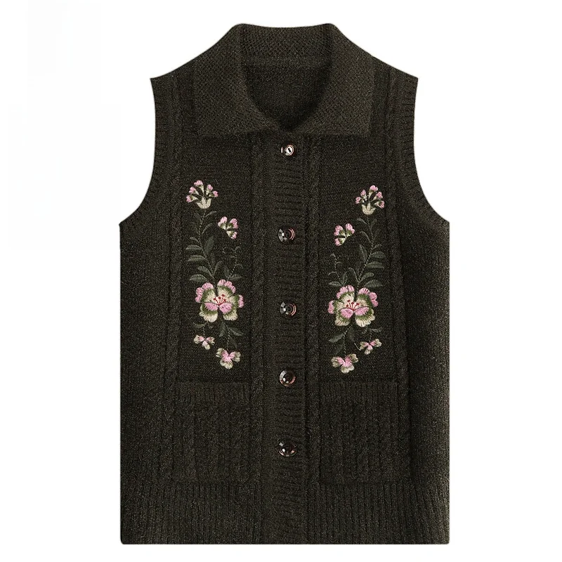 ربيع الخريف سترة مطرزة المرأة نمط عادية فضفاضة تناسب خزانة الجدة حجم كبير سترة مشغولة من الصوف وصول جديد