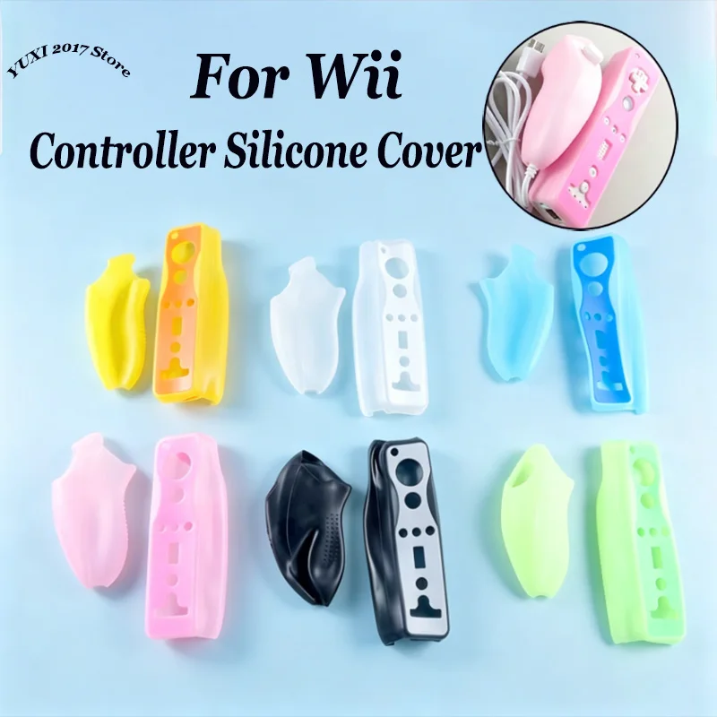 1Set Anti-slip Silicone Controller Case For Wii Remote Nunchuk Handle Protective Sleeve Multi Color Game Accessory