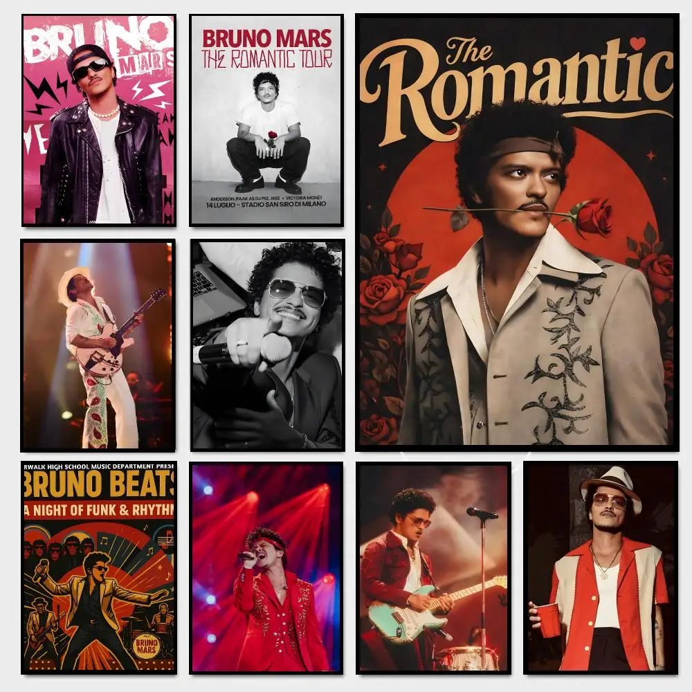 Bruno Mars Pop Artist Poster Moisture-proof Self-adhesive Decor Living Room Bedroom Party Bar Fade-resistant
