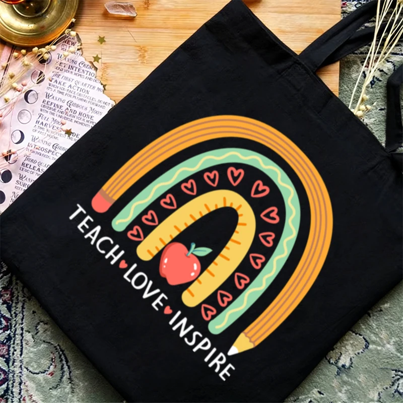 Fun Teacher Female Canvas Shoulder Bag Blessed Teacher Print Books Handbag Reusable Eco Bags Large Tote for Women Shopping