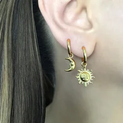 New Senior Statement Temperament Dangle Stainless Steel Earrings Bohemian Sun Moon Totem Pendant Earrings for Women Jewelry Gift
