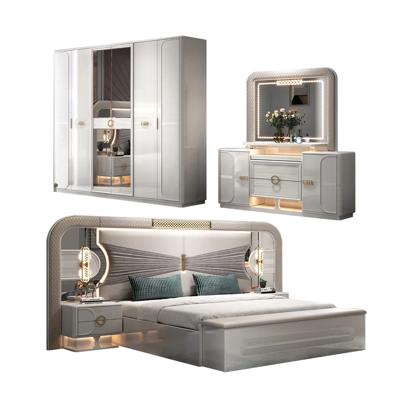 Modern Wooden Frame Complete Bedroom Sets Double Home Storage Luxury king Size Bed Room Turkish Full Bedroom Furniture Set