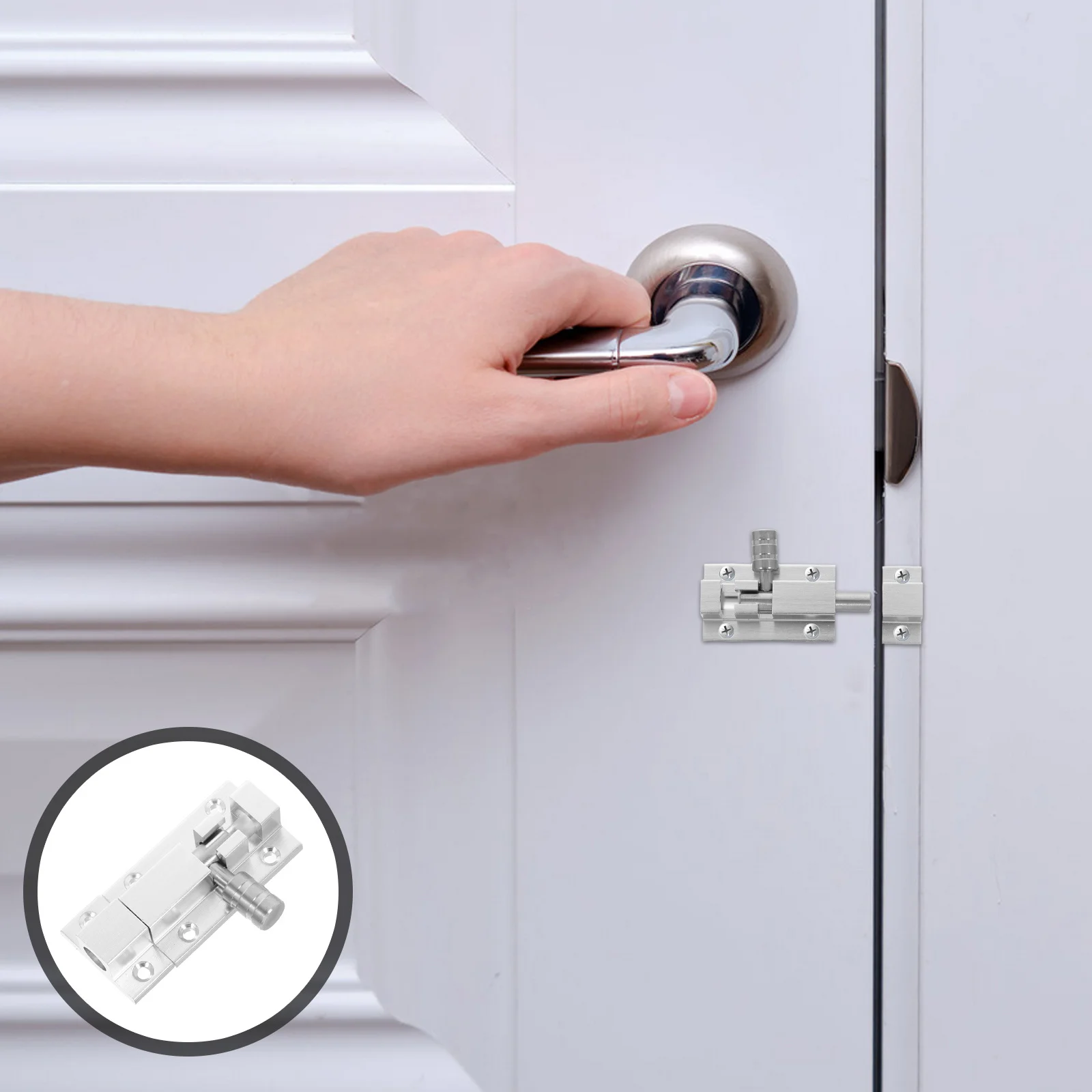 

Bolt Latch Lock for Internal Doors Sliding Door Lock with No Drill Setup Modern Silver Finish for Room Privacy Quiet Closing