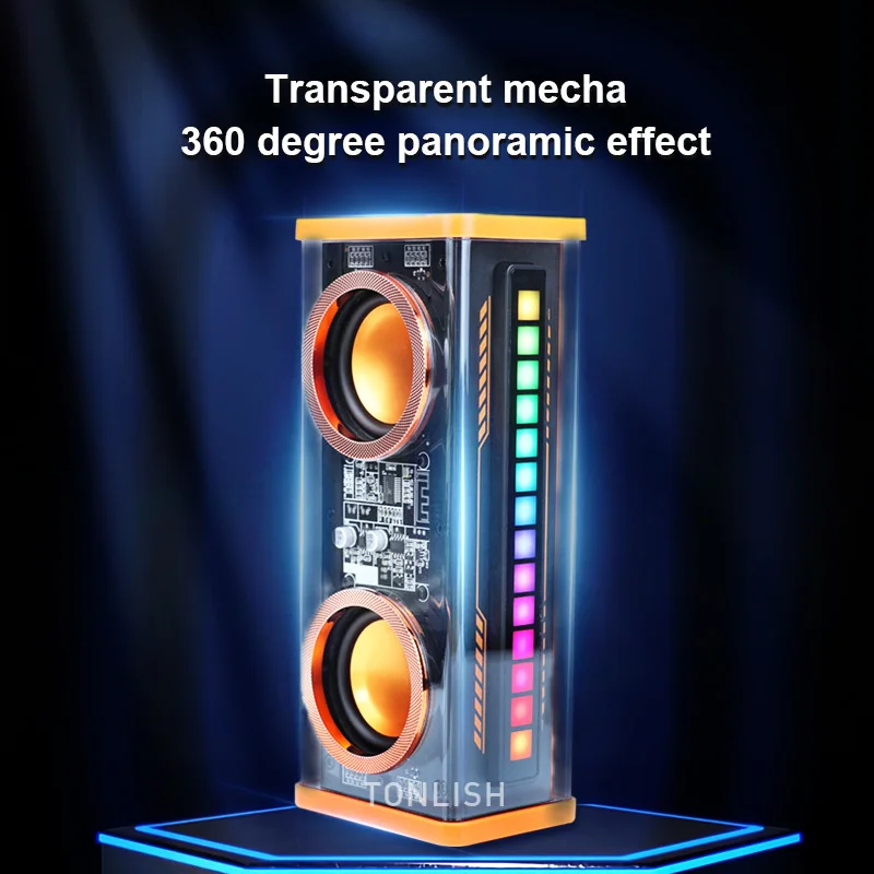 New Tonlish K07 Transparent Mecha Wireless Bluetooth Dual Speaker Acousto-optic Rhythm Bass Speaker Tws Stereo Speakers