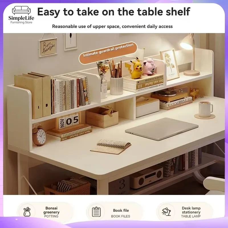 Modern Computer Desk with Bookshelf Integrated for Home Office Study Room Student Bedroom Writing Desk Simple Desk and Chair
