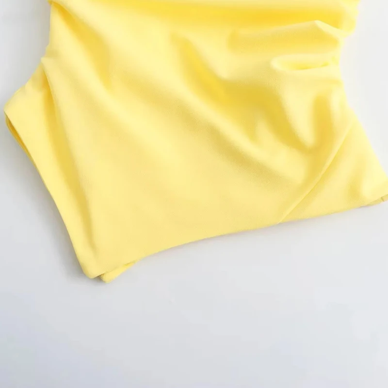 Asymmetrical Strapless Top Lemon Yellow Women Sleeveless Lady Female Clothes Slim Fit Suspenders Tube Top Off Shoulder