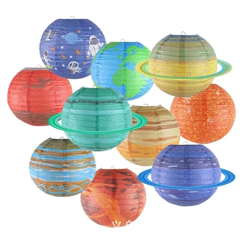 Eight Planet Rocket Foldable Starry Paper Lanterns Hanging Outer Space Planet Solar System Theme Kids Birthday Party Decor