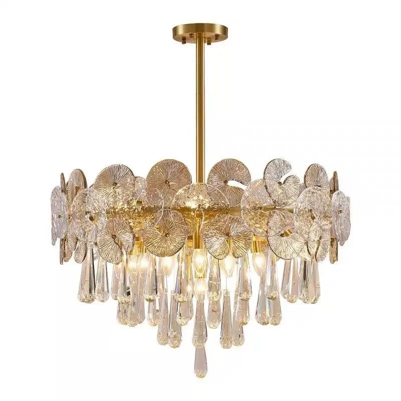 

Living room light luxury high-end crystal Nordic chandelier villa B & B French luxury creative lotus leaf European style