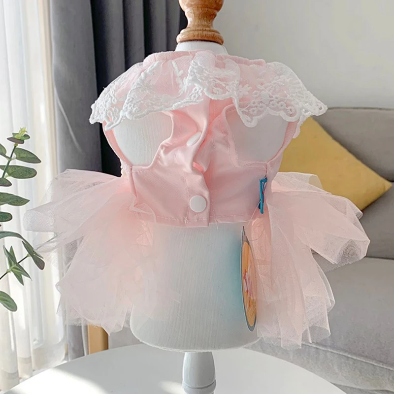 Lace Wedding Pet Dress For Small Dog Pink White Party Girl Vest Shirt Cat Puppy Small Animal Clothes With Tutu Skirt XS XL Goods