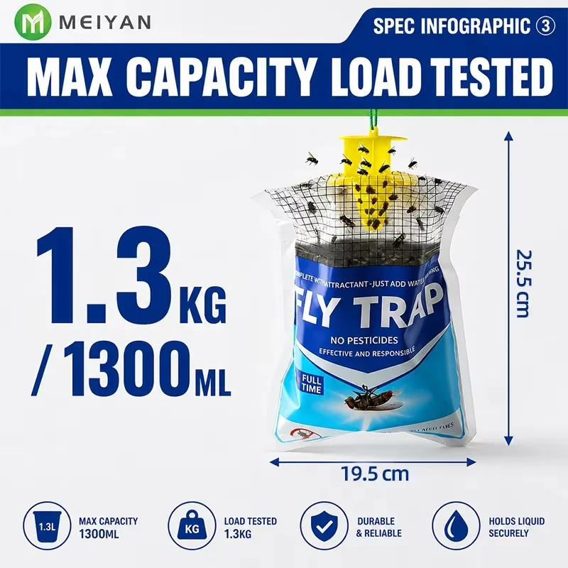 Disposable Hanging Fly Trap Bag with Attractant Bait Add Water Outdoor Fly Catcher for Garden Yard Farm Wasp Insect Pest Control
