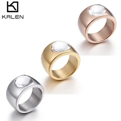 #6 - #9 Huge Crystal Thickening Rings For Women Simple Birthday Valentine's Day Gift Jewelry - Stainless Steel 304 - KR44216-K