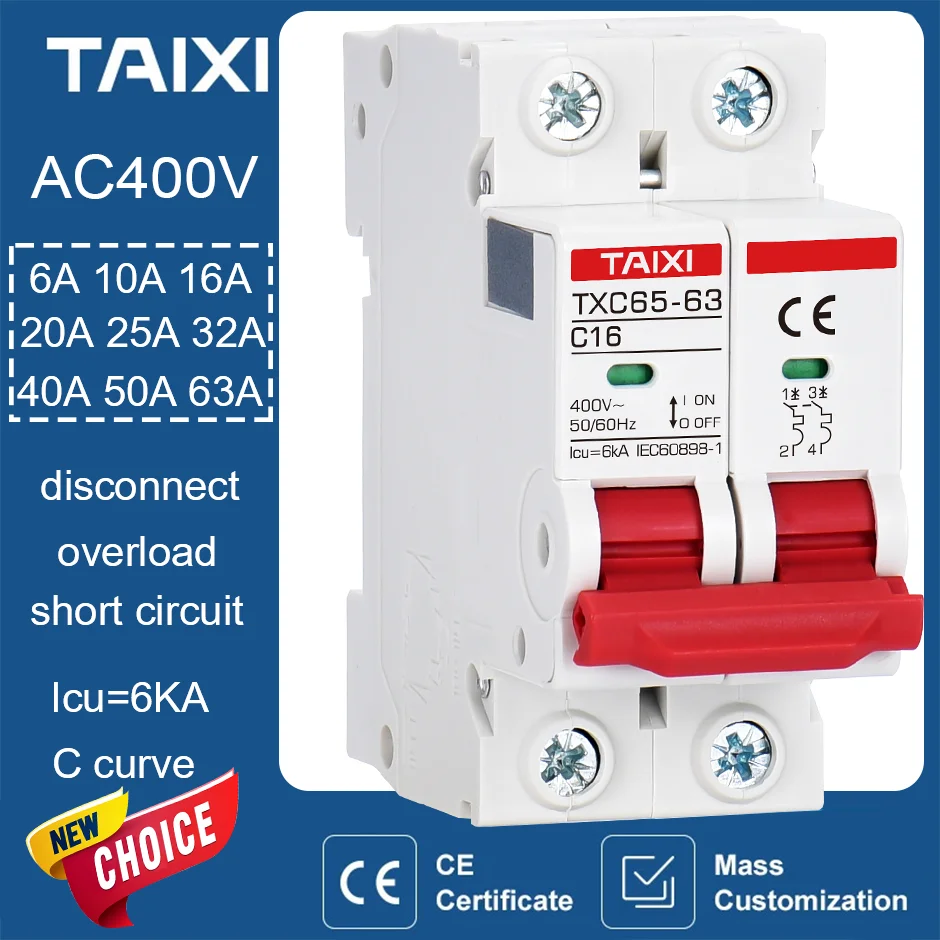 TXC65 Circuit Breaker for Household Circuits 6A-63A 6KA Overload & Short Circuit Protection - Selectable Amperage