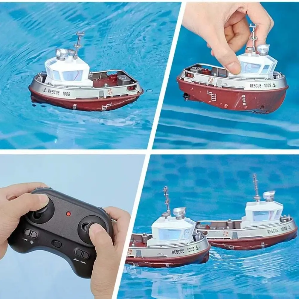 Powerful 1:32 Scale RC Tugboat Dual Motors Electric Watercraft Remote Control Ship Model Long-lasting Mini RC Boat For Children