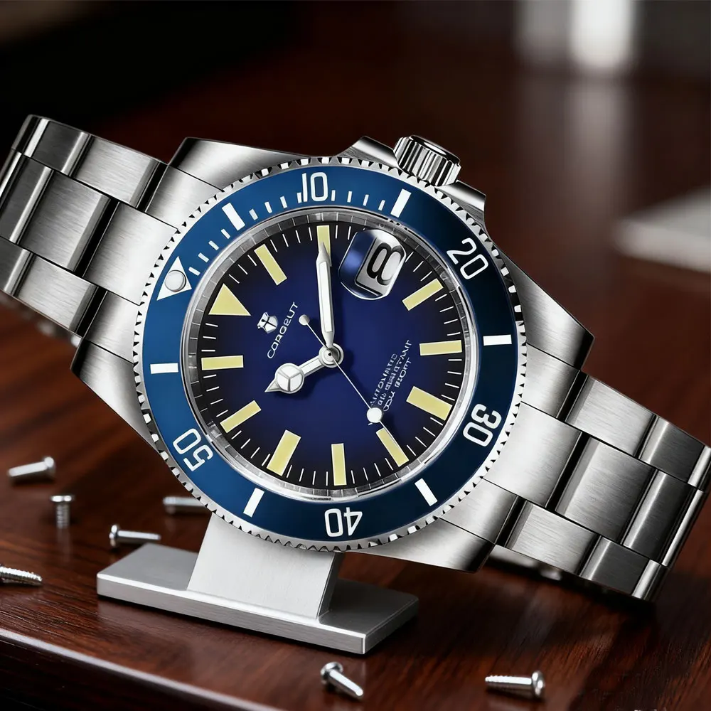 40 مللي متر CORGEUT ساعة للرجل الفاخر التلقائي NH35 ساعات آلية الياقوت مقاوم للماء 100 متر مضيئة شعار مخصص