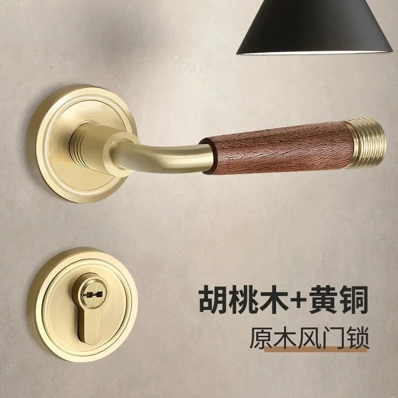 Indoor Bedroom Door Lock Walnut Split Magnetic Mute Handle Vintage Style Household Room Door Knob Chinese Design