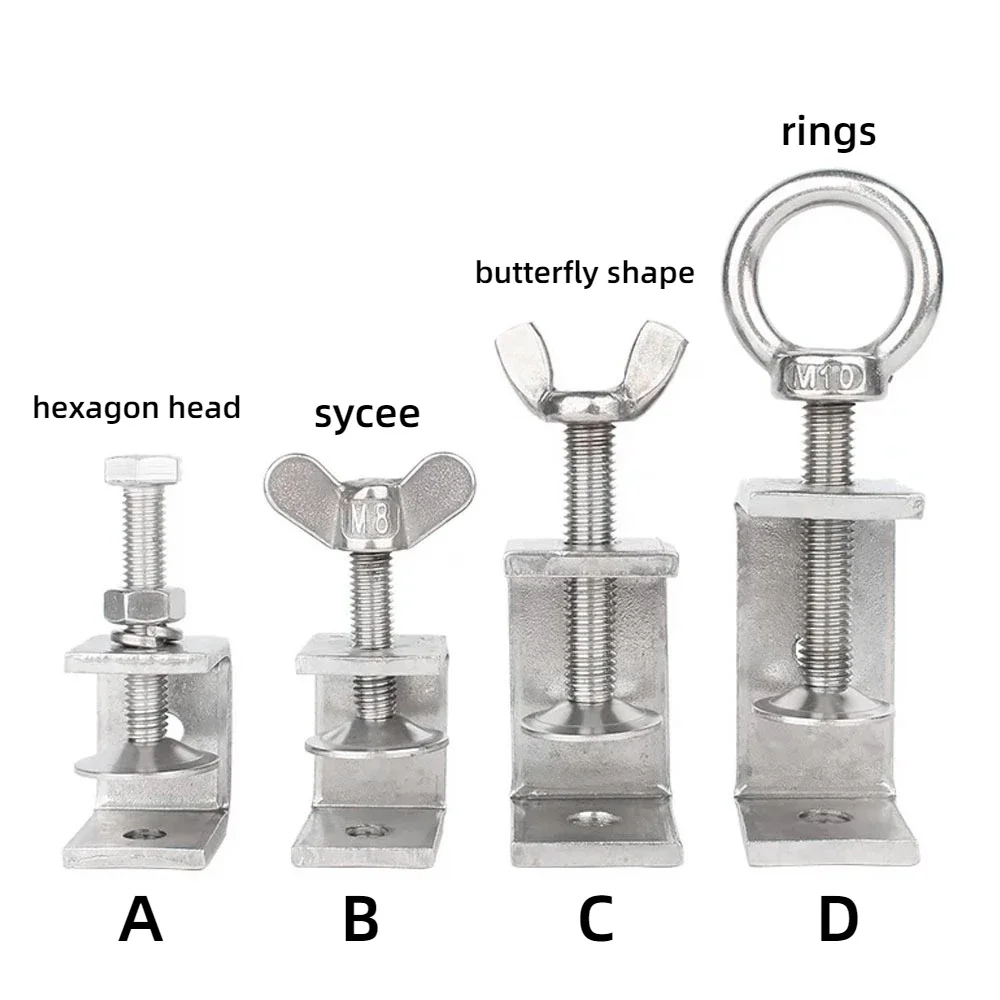 1pc 304 Stainless Steel C-clamp Pull Ring Adjustable Square Clamp 20-130mm Opening Sturdy Fixed Holder Clip Hardware Fasteners