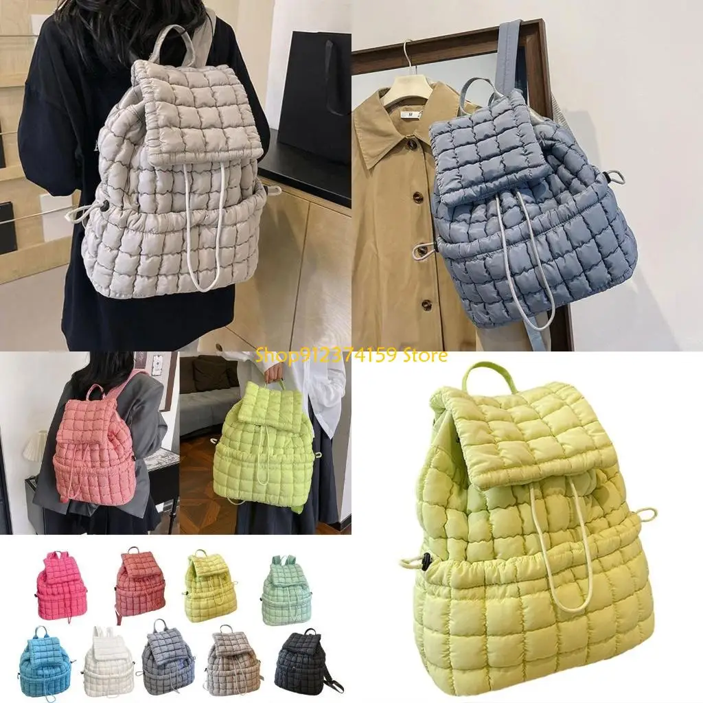 

G5AE Quilted Backpack Girl Student School Backpack Drawstring Backpack Travel Gym Bag