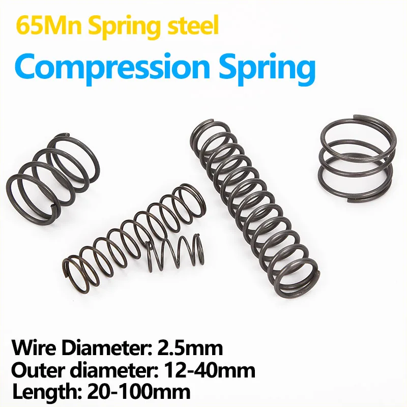 Shock Absorbing Pressure Return Compression Cylindrical Helical Coil Backspring Compressed Spring 65Mn Steel WD 2.5mm Custom