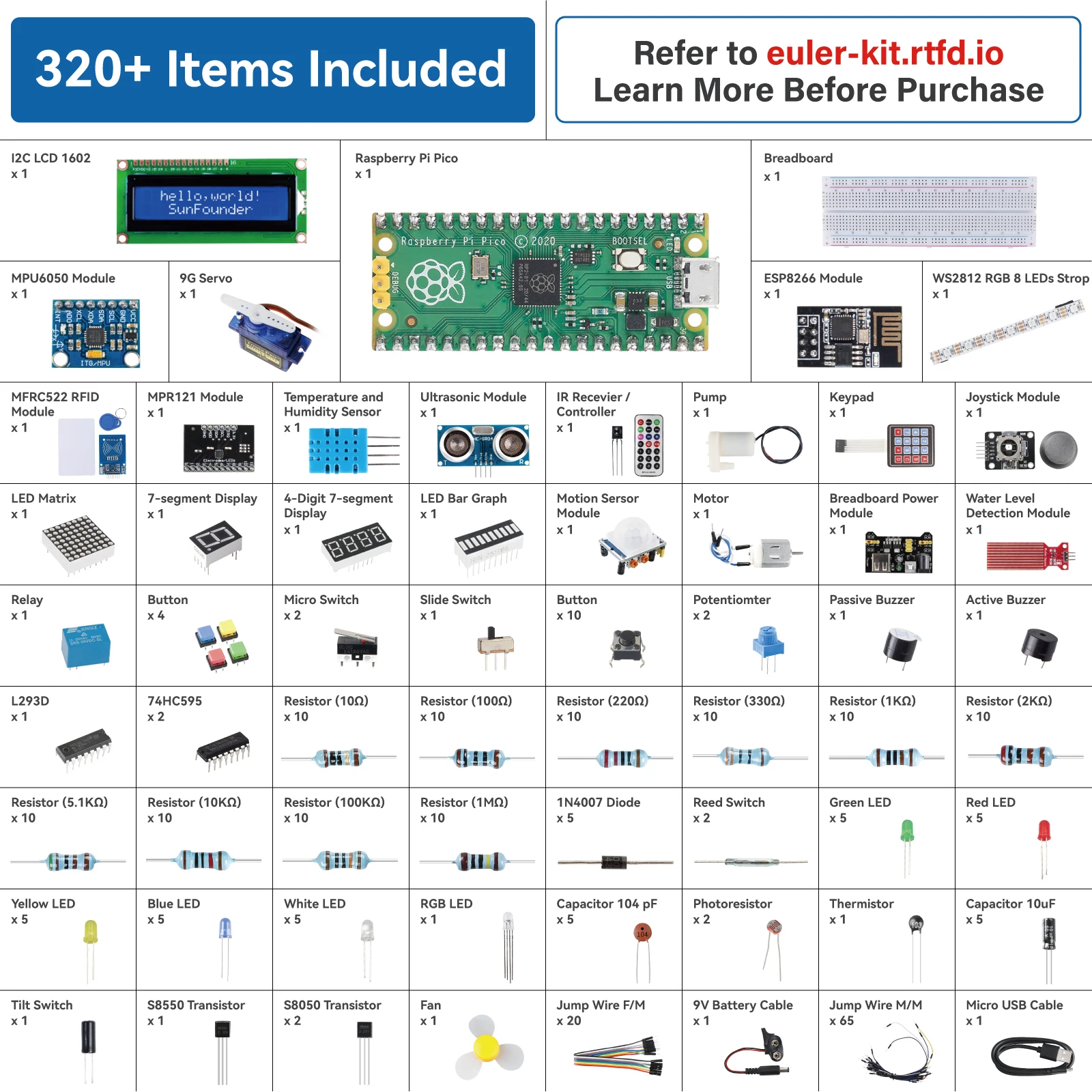 SunFounder Ultimate Starter Kit for Raspberry Pi Pico, Online Tutorial, 320+ Items, 113 Projects, MicroPython, Piper Make, C/C++