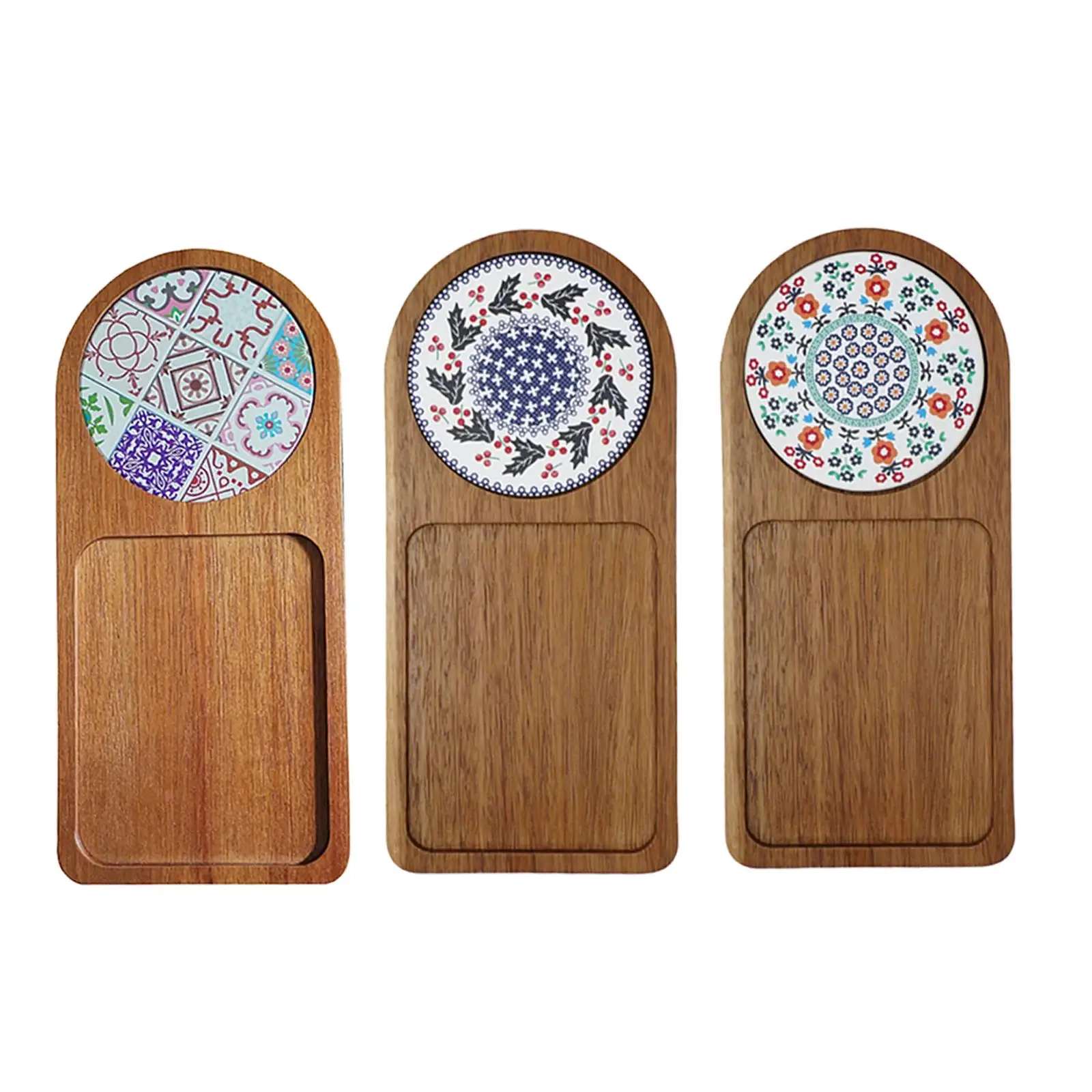 Bandeja de madera para servir, bandeja antideslizante para postre y aperitivos, plato de cena, aperitivos con almohadilla de porcelana, almacenamiento, bandeja para sándwich de frutas, plato de café