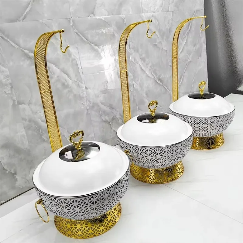 Scaldavivande bianco in acciaio inossidabile da 8 litri con carburante Pentola calda rotonda di nuovo design per set di ristorazione per buffet di hotel