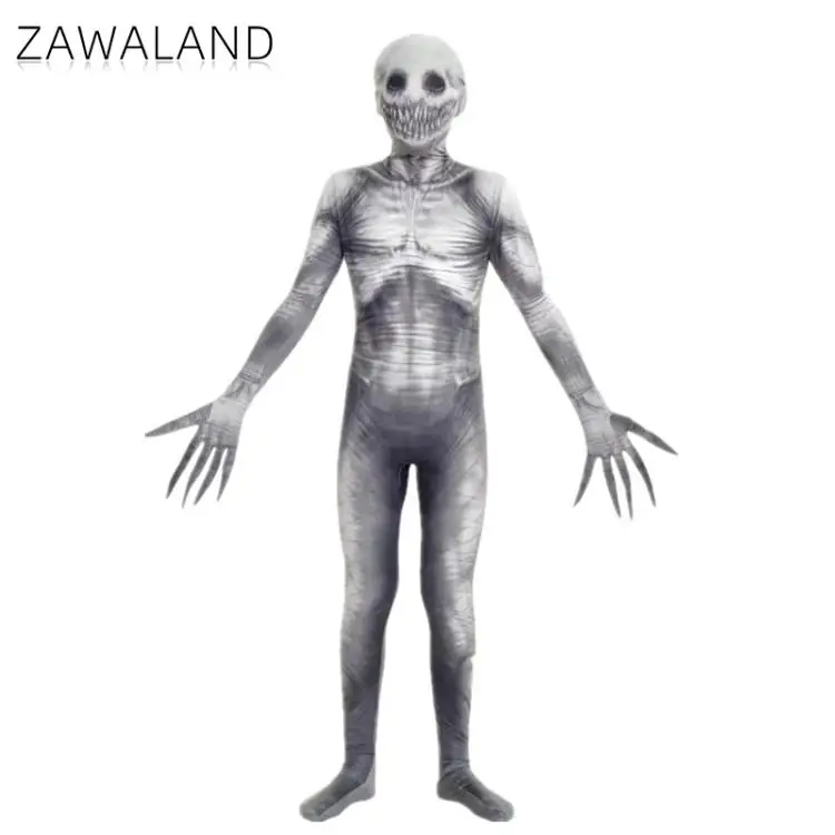 Zawaland ชุดจั๊มสูทลายซอมบี้สำหรับเด็กฮาโลวีนชุดบอดี้สูทลายโครงกระดูกสำหรับเด็กผู้ใหญ่ชุดคอสเพลย์ผู้หญิงเทศกาลชุดเดรสปาร์ตี้เสื้อผ้าแนวสยองขวัญอะนิเมะ