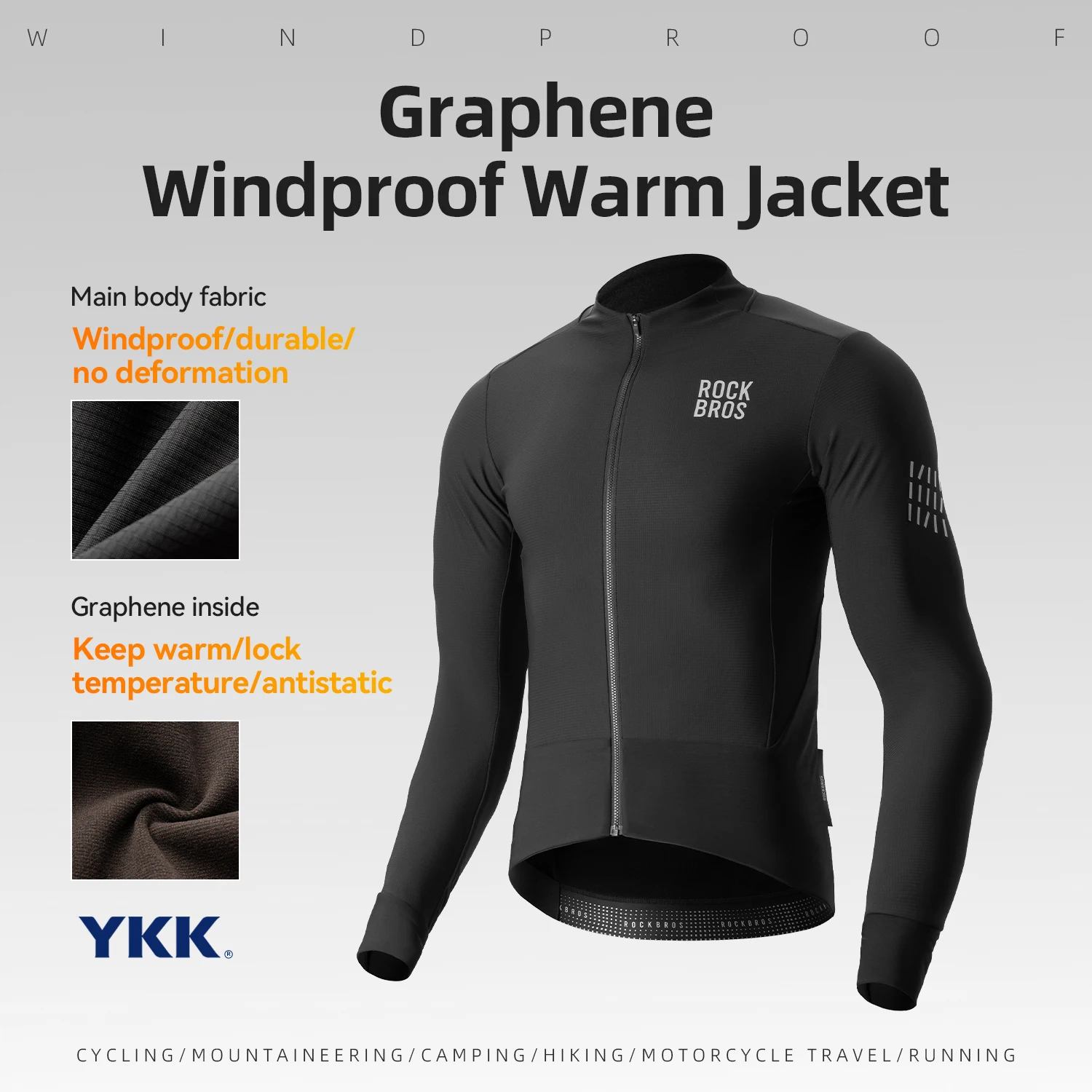 ROCKBROS Winter Cycling Jacket Windproof Heat Storage Graphene Jacket Warm Fleece Thermal Coat Outdoor Sports Cycling Clothing