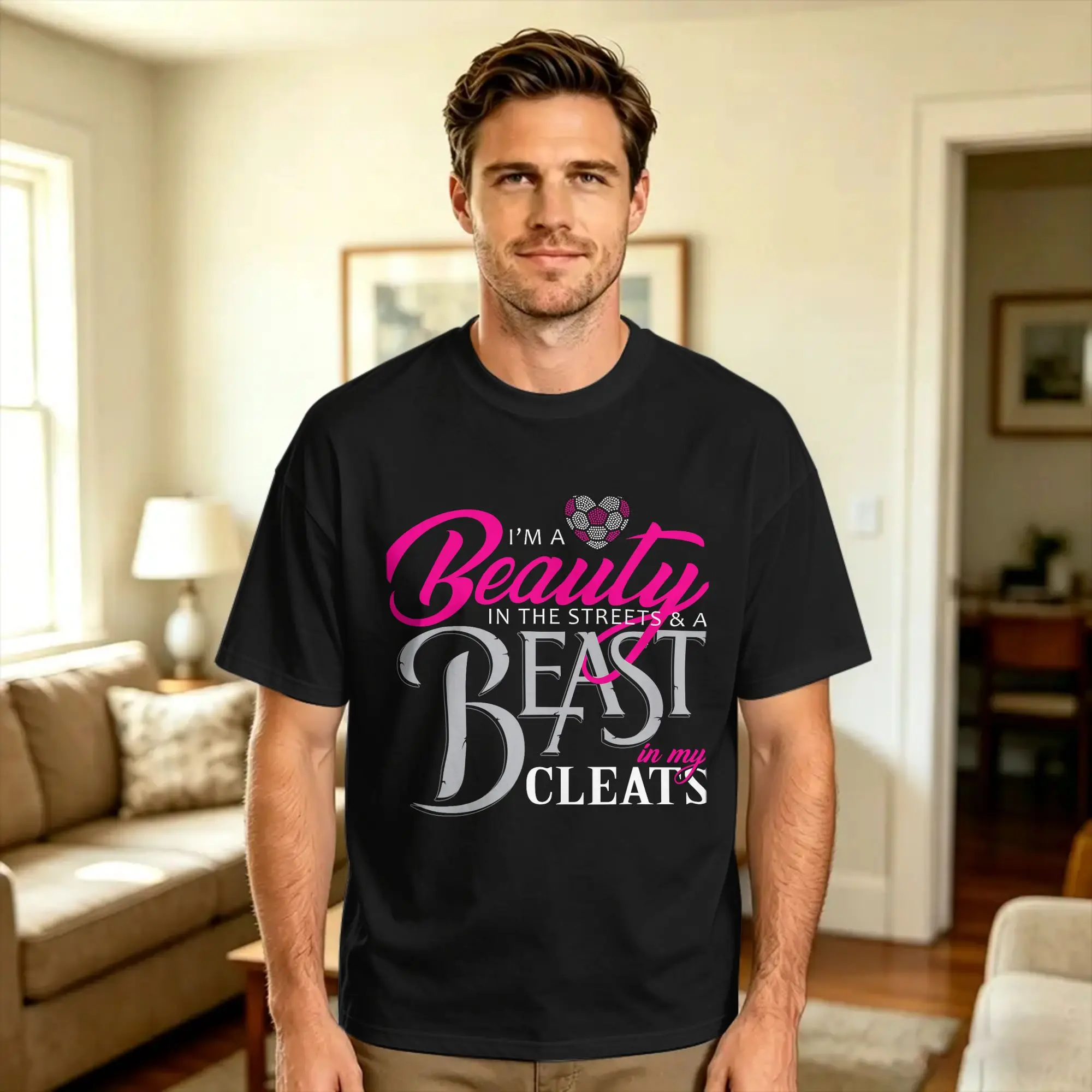 Men's Beauty In The Street Beast In My Cleats Soccer T-Shirts  100 Cotton Clothing Summer Streetwear Short Sleeve T-Shirt Gift