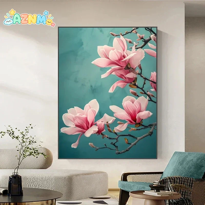 (No frame)Beautiful Magnolia Flowers Posters Print Modern HD Plants Flowers Canvas Painting Wall Art Pictures for Home Decora