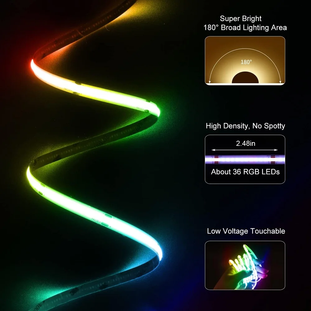 DC24V WS2811 COB LED Strip 576leds Bluetooth App Control RGBIC Smart RGB Light Christmas Party Bedroom Kitchen Decoration Lamp