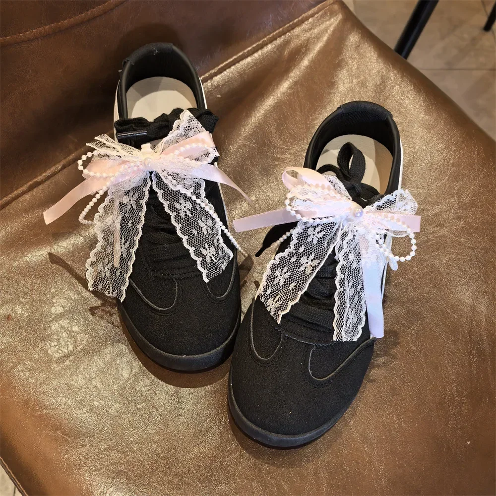 Neue rosa Perle Spitze Bogen Schnürsenkel Charms für Sneakers Dekorationen Blume Bär Liebe Schuh Charm Schnalle DIY Schuhe Zubehör 1PCS – Detail 4