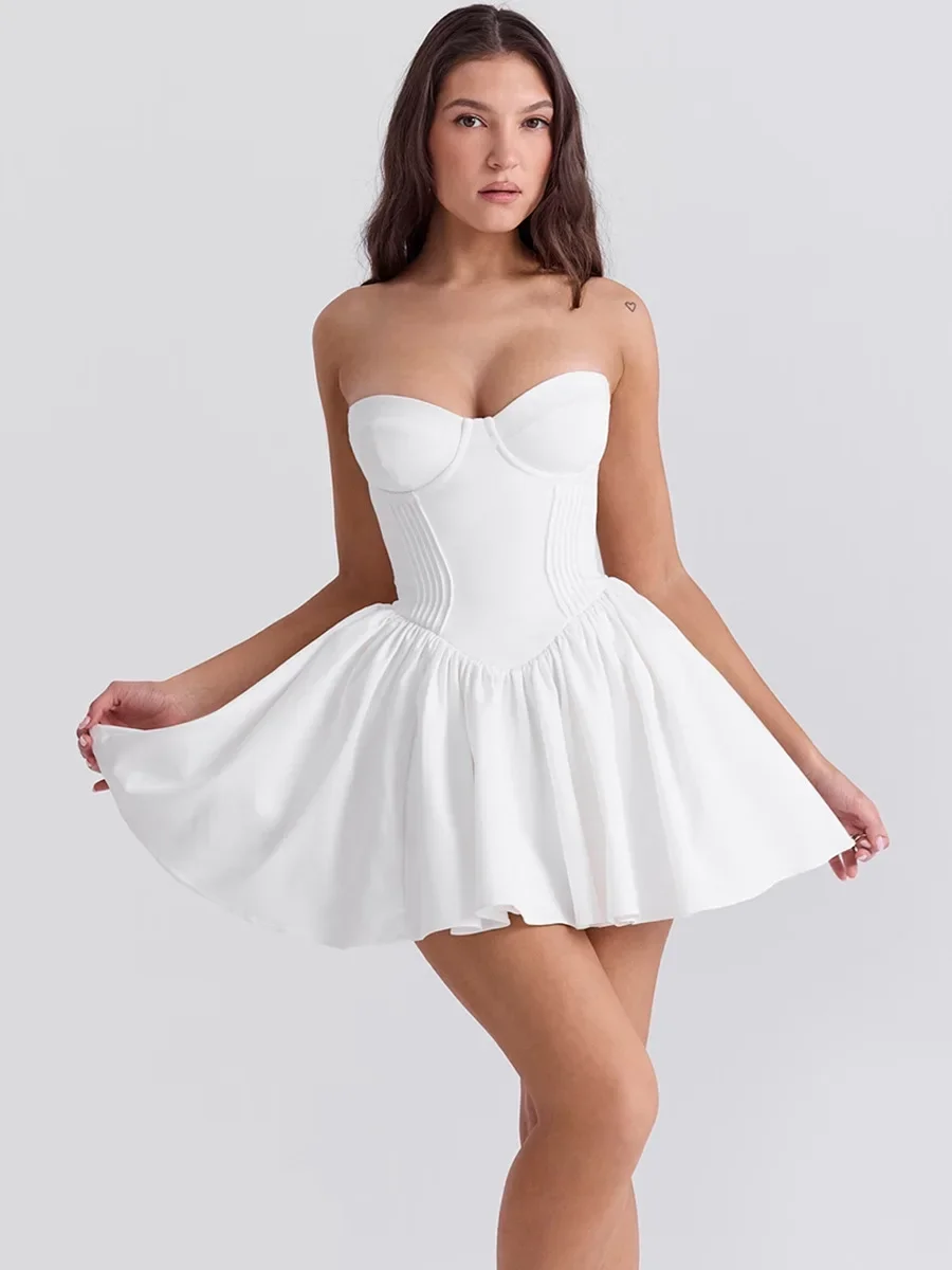 

Women's dress, summer sexy strapless short skirt, slim fit backless white fluffy skirt, 2024 new model.