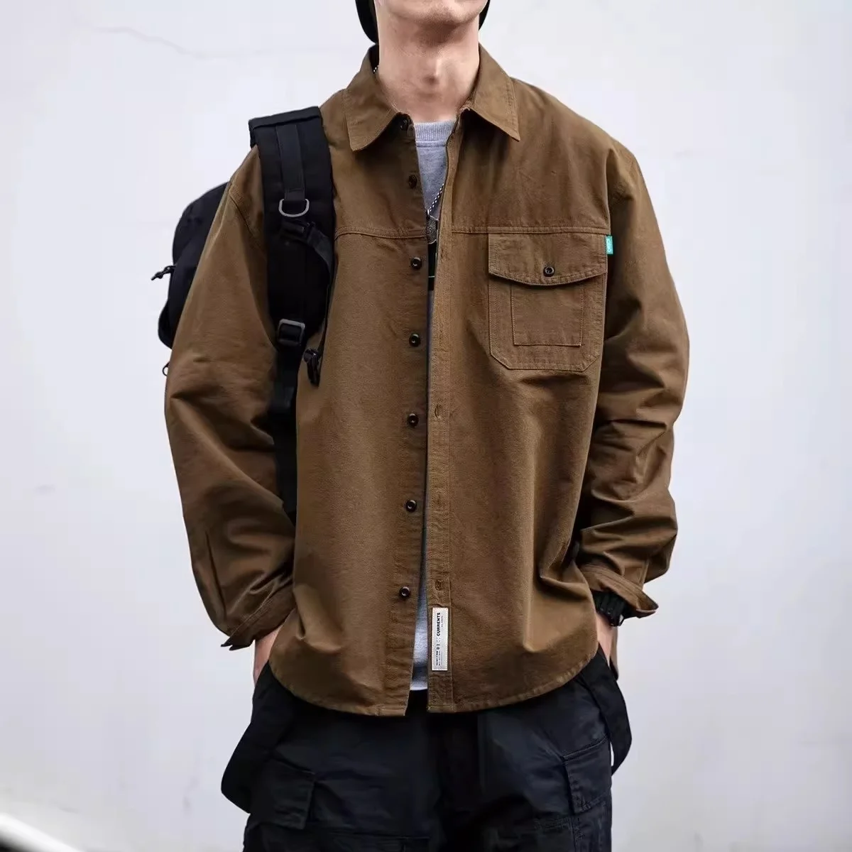 

Loose Casual Men's Workwear irt Spring Autumn New Sle Simple Match Pure Color Jaet Trendy Polyester Fiber Anti-Wrinkle