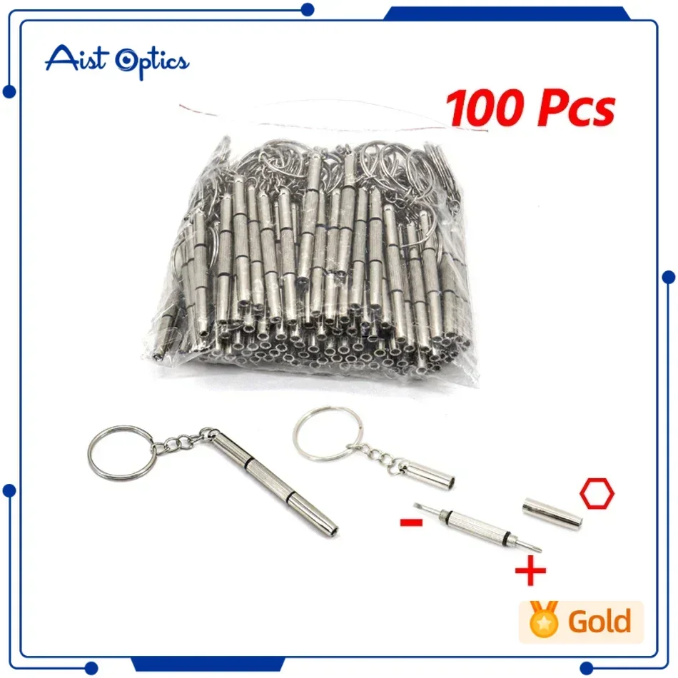 100Pcs 3 In 1 Multi-Bit Mini Screwdriver Precision Glasses Eyeglass Watch Keychain Repair Tool Eyeglasses Screwdrivers