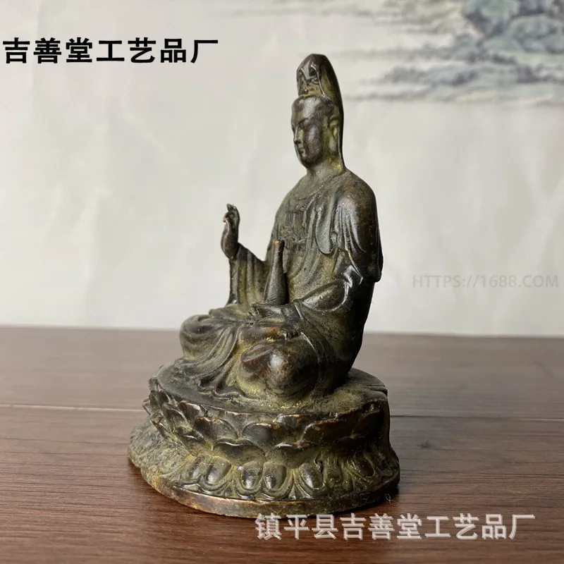 Ancient Guanyin Buddha Statue Home, Living Room, Buddha Hall, Desktop Decoration, Alloy Seat, Clean Bottle Guanyin