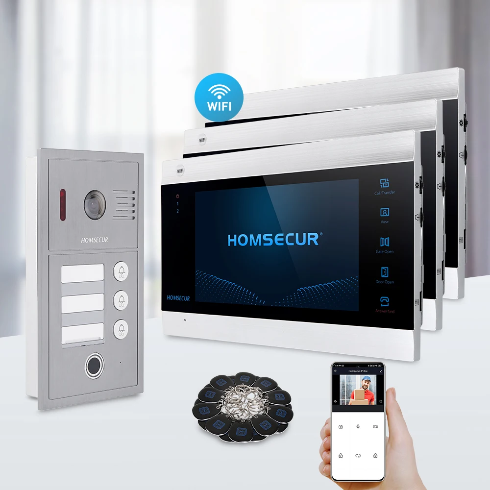 HOMSECUR WIFI Video Door Phone Doorbell Call Intercom RFID Access Touch Screen 3 Families
