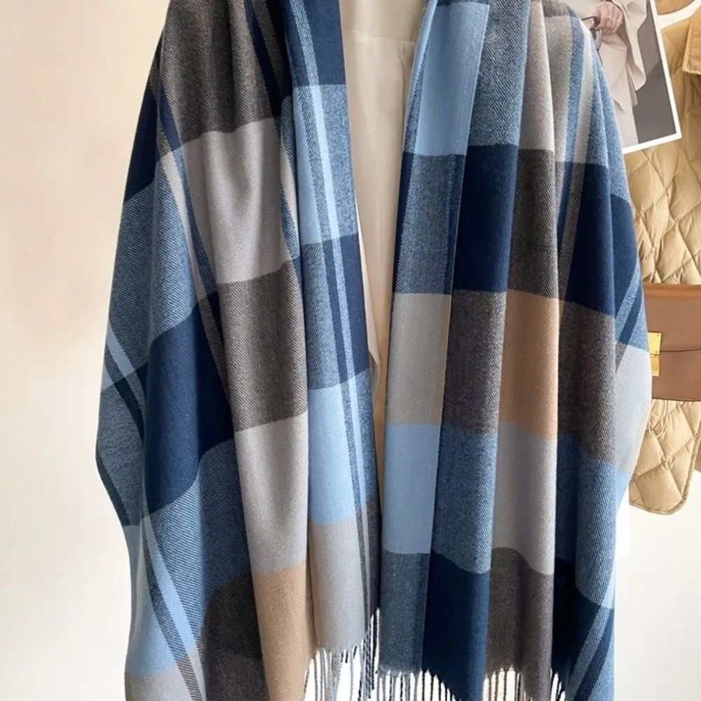 

Casual Windproof Plaid Scarf Thick Keep Warm Imitation Cashmere Shawl Tassel Long Shawl Wrap Autumn Winter